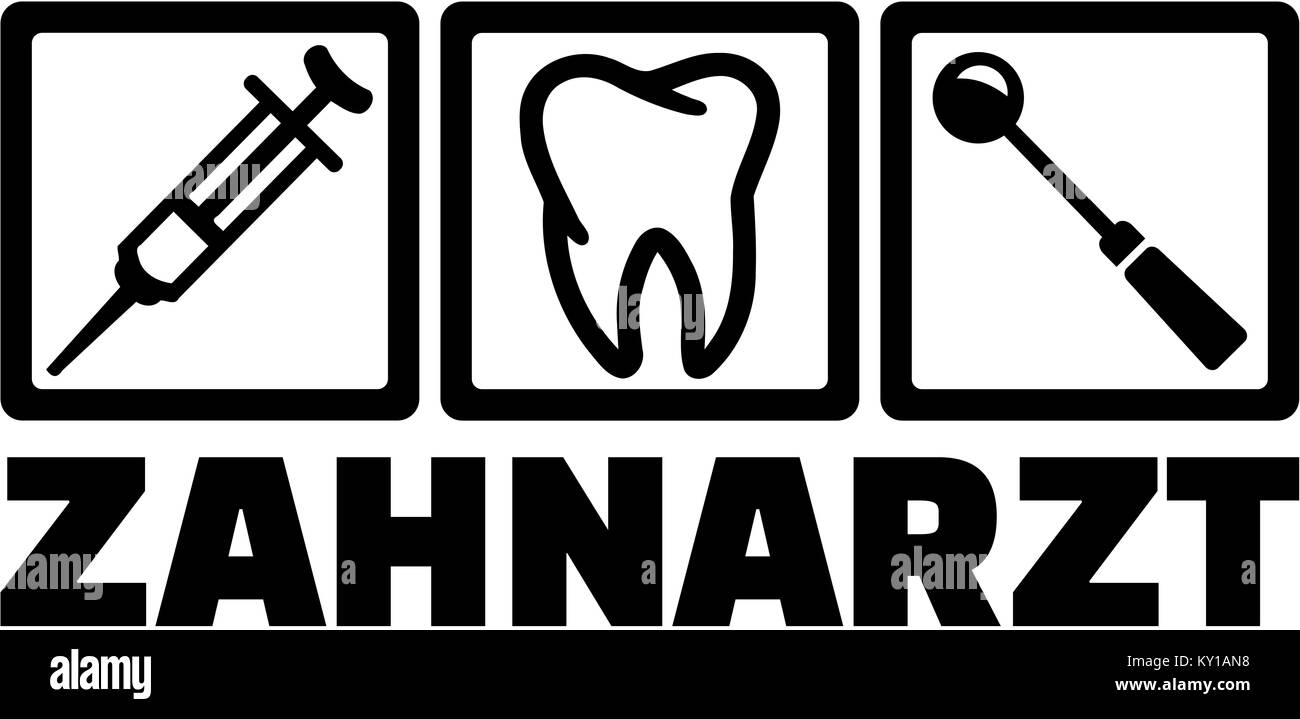 Outils de dentiste avec le titre allemand Banque D'Images