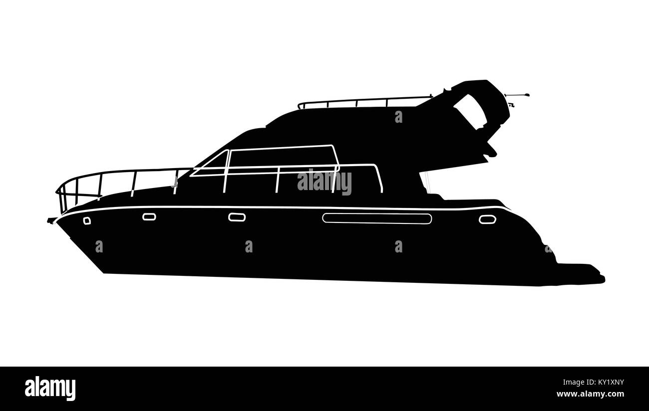 Bateau à moteur de luxe silhouette sur fond blanc, vector illustration Illustration de Vecteur