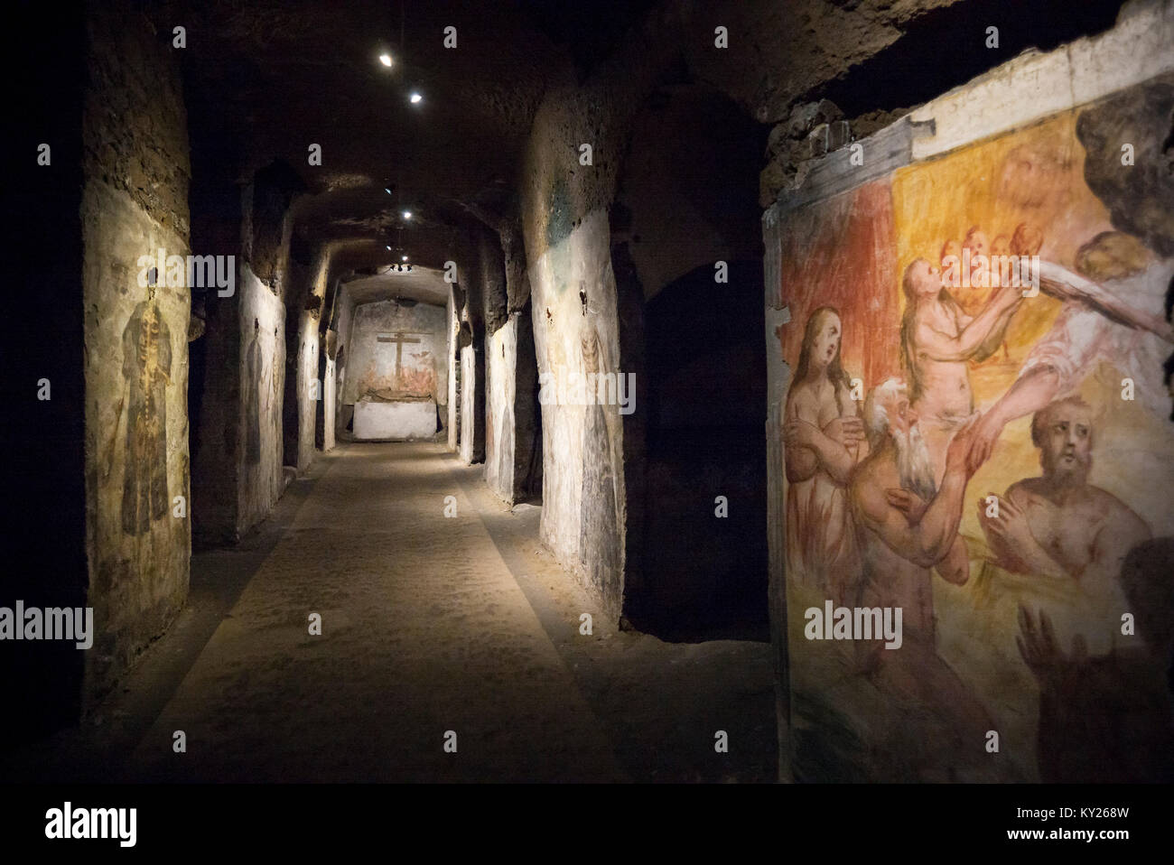 Naples. L'Italie. Catacombes de San Gaudioso. (Catacombes de Saint Gaudiosus), un site funéraire paléochrétien (4e-5e siècle). Banque D'Images