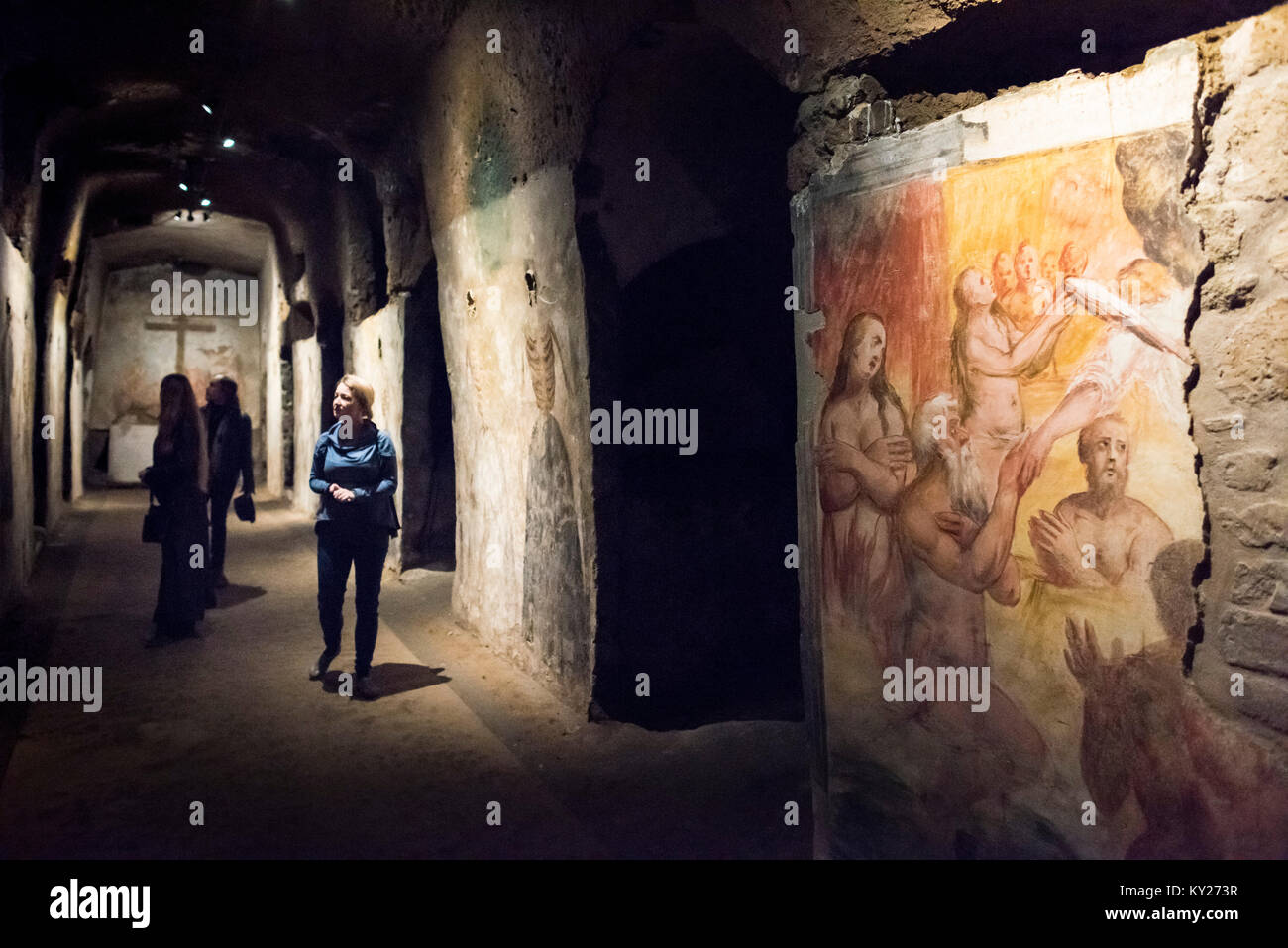 Naples. L'Italie. Catacombes de San Gaudioso. (Catacombes de Saint Gaudiosus), un site funéraire paléochrétien (4e-5e siècle). Banque D'Images