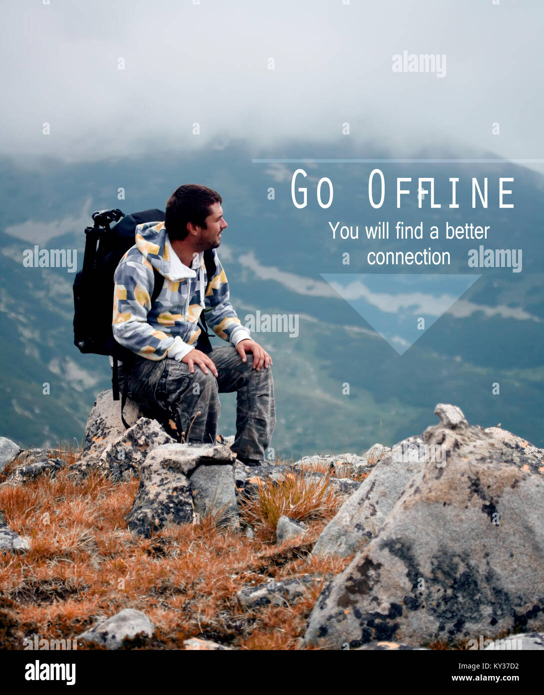 Citation Inconnue De Motivation Avec L Homme Dans La Nature Est Hors Ligne Nouveau Luxe Concept Pour Etre Assouplies Sans Technologie Photo Stock Alamy