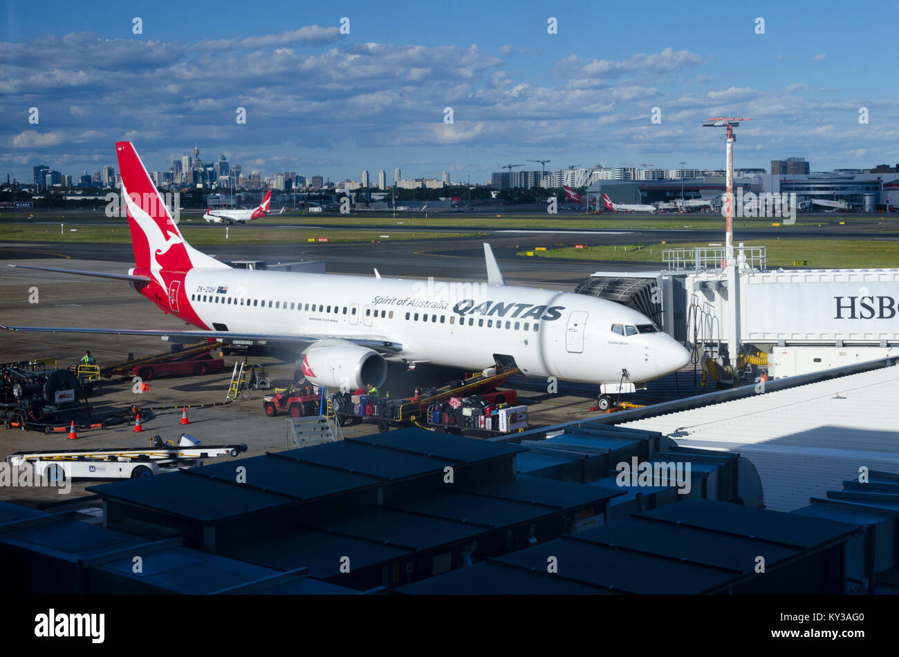 Avions Qantas à Sydney, Kingsford Smith, l'aéroport, New South Wales, Australie Banque D'Images