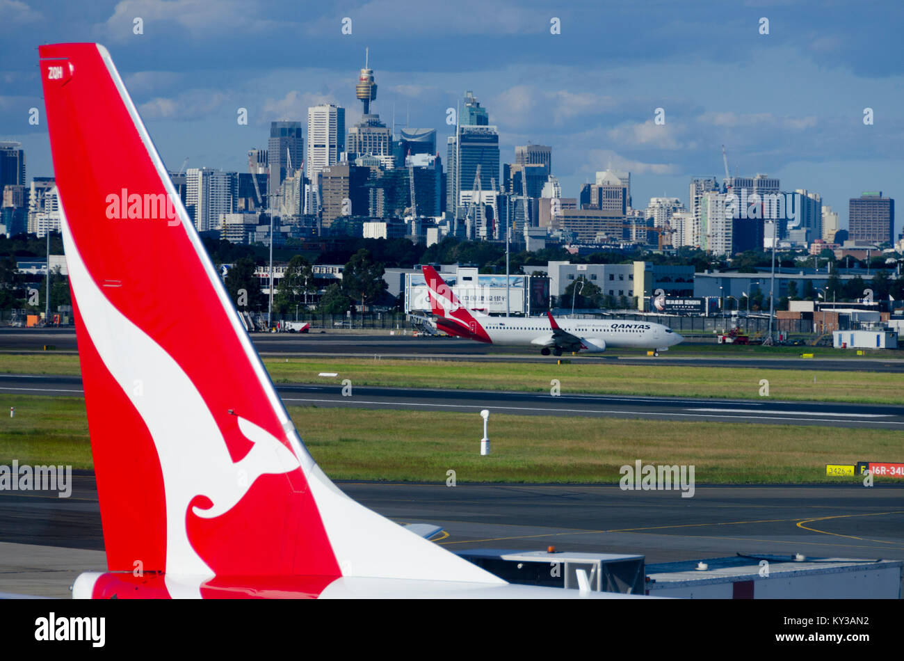 Avions Qantas à Sydney, Kingsford Smith, l'aéroport, New South Wales, Australie Banque D'Images