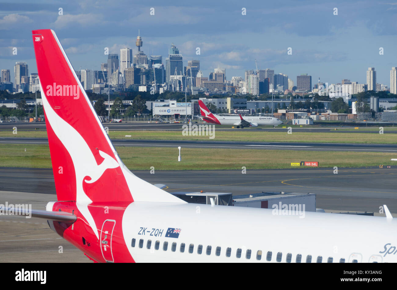 Avions Qantas à Sydney, Kingsford Smith, l'aéroport, New South Wales, Australie Banque D'Images
