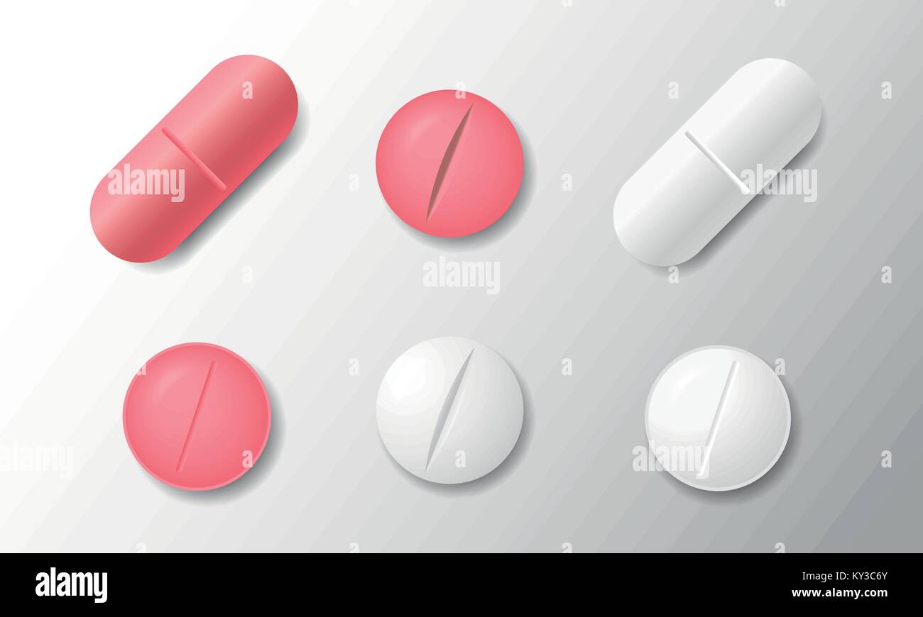 Série de pilules et de comprimés de vecteur isolé sur fond blanc Illustration de Vecteur