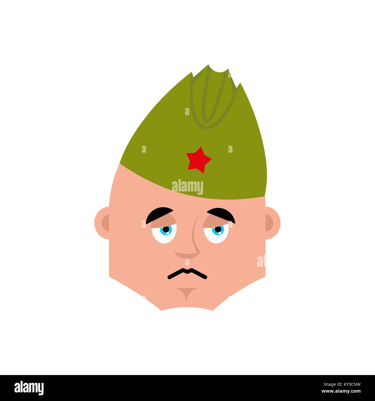 Soldat soviétique emoji triste. Guerrier russe rétro émotions chagrines. avatar militaire terne en Russie. Illustration pour le 23 février. Défenseur de l'Fatherla Illustration de Vecteur