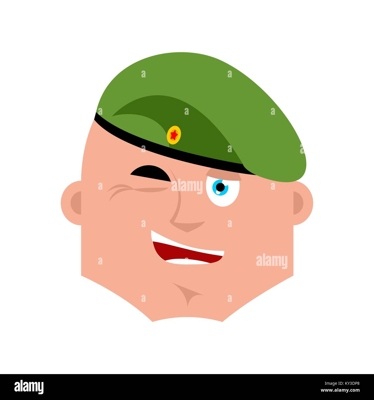 Soldat russe emoji wink. Les troupes aéroportées joyeux des émotions. Militaire parachutiste en Russie joyeux. Illustration pour le 23 février. Défenseur de l'Fatherlan Illustration de Vecteur