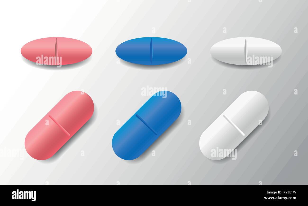 Série de pilules et de comprimés ovale vecteur isolé sur fond blanc Illustration de Vecteur