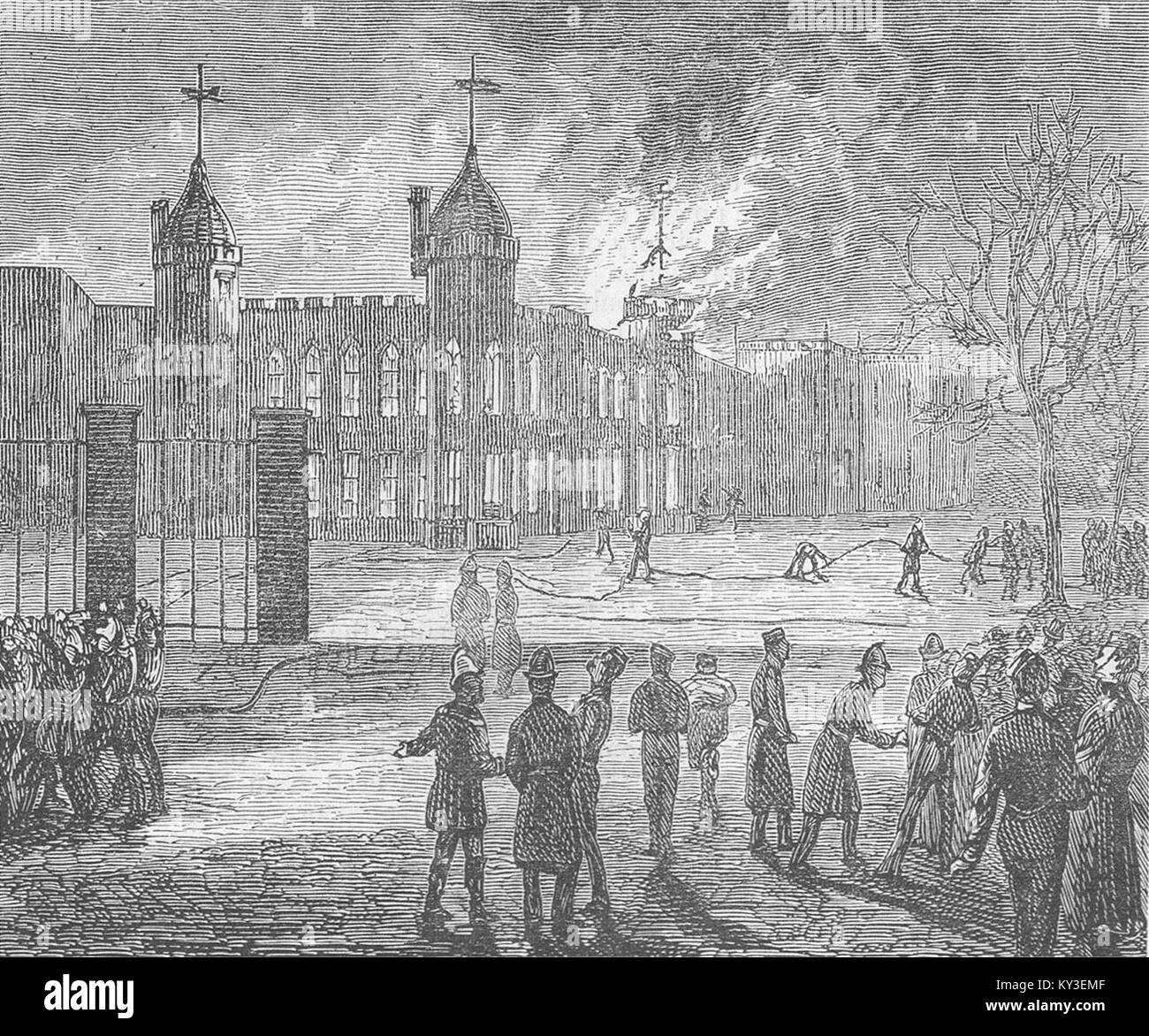 L'Académie Militaire Royale de Woolwich, tour en feu 1873 NE. Le graphique Banque D'Images