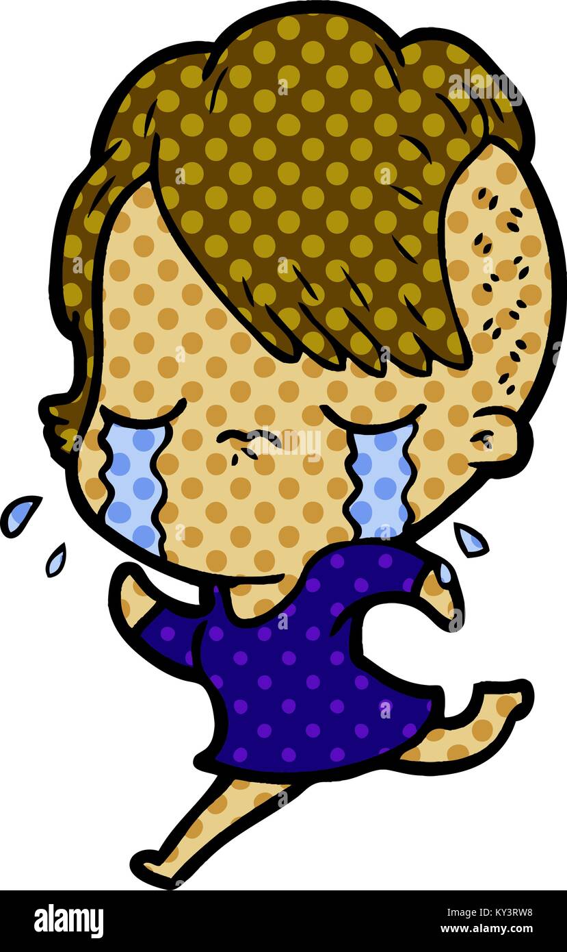 Cartoon girl crying running away Illustration de Vecteur