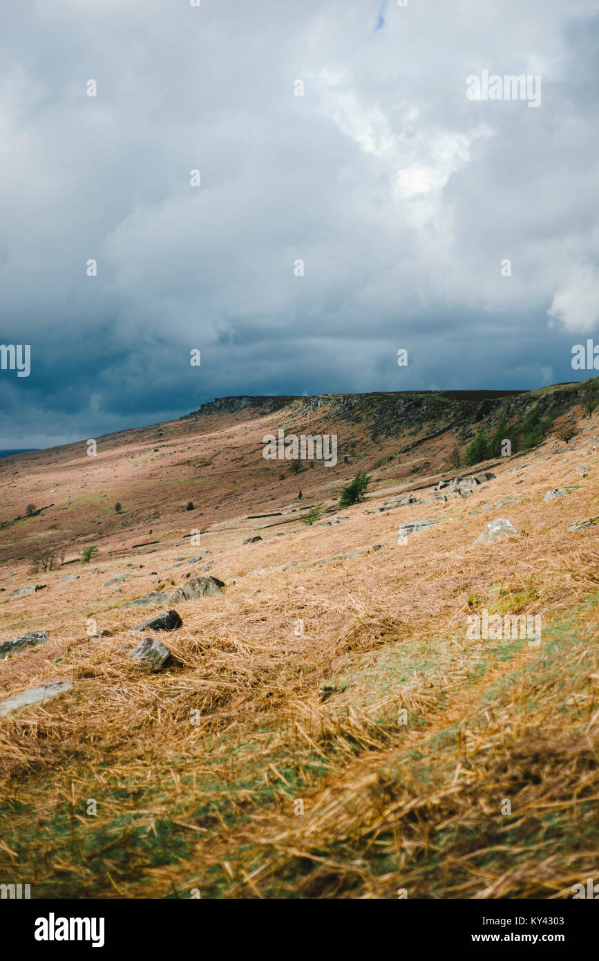 Paysages d'une marche de Hathersage à Stanage Edge dans le Peak District, Derbyshire. Banque D'Images