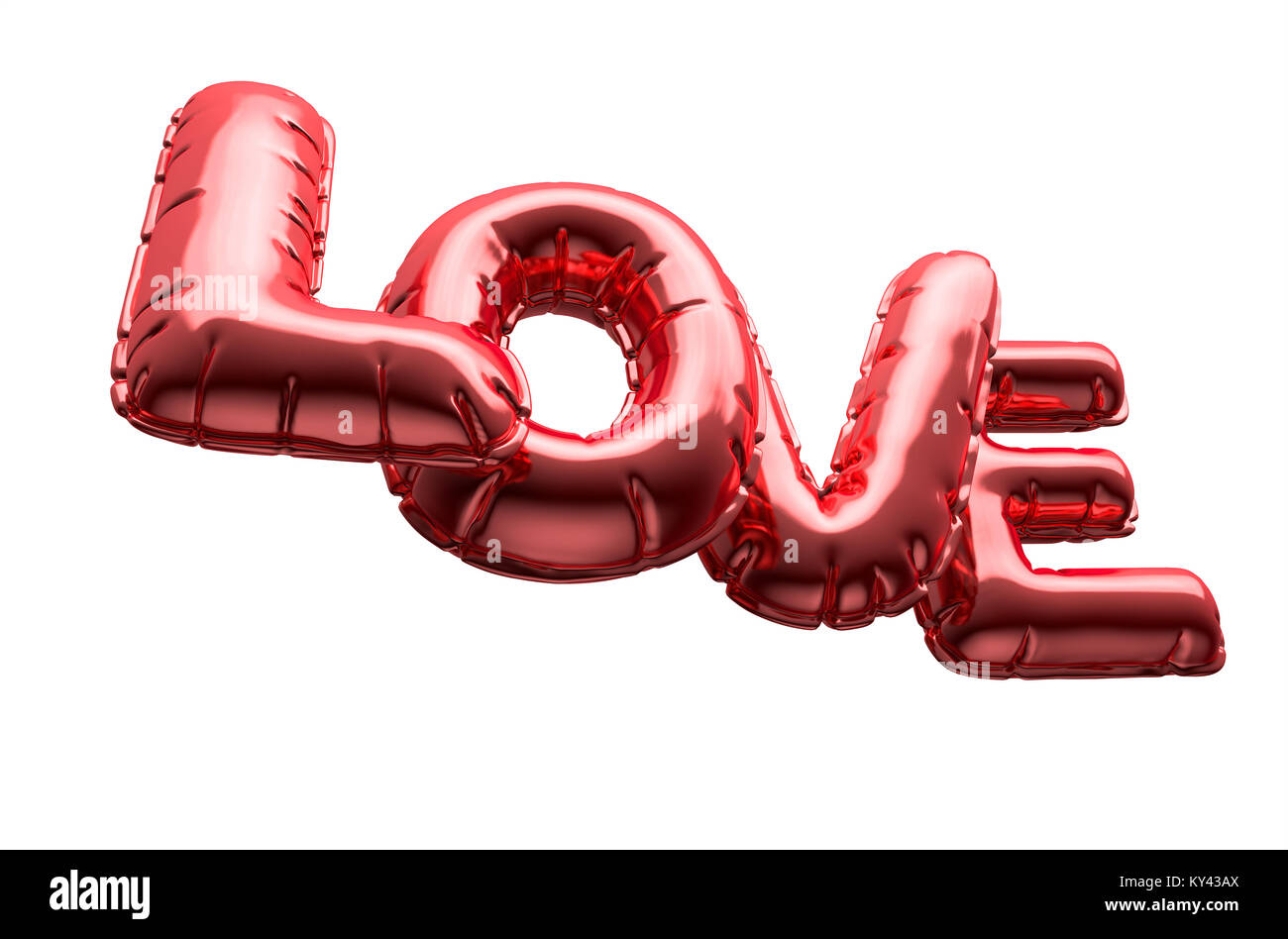 Un ensemble de quatre lettres ballon métallique le mot amour pour célébrer la Saint-Valentin sur un fond blanc - 3D render Banque D'Images