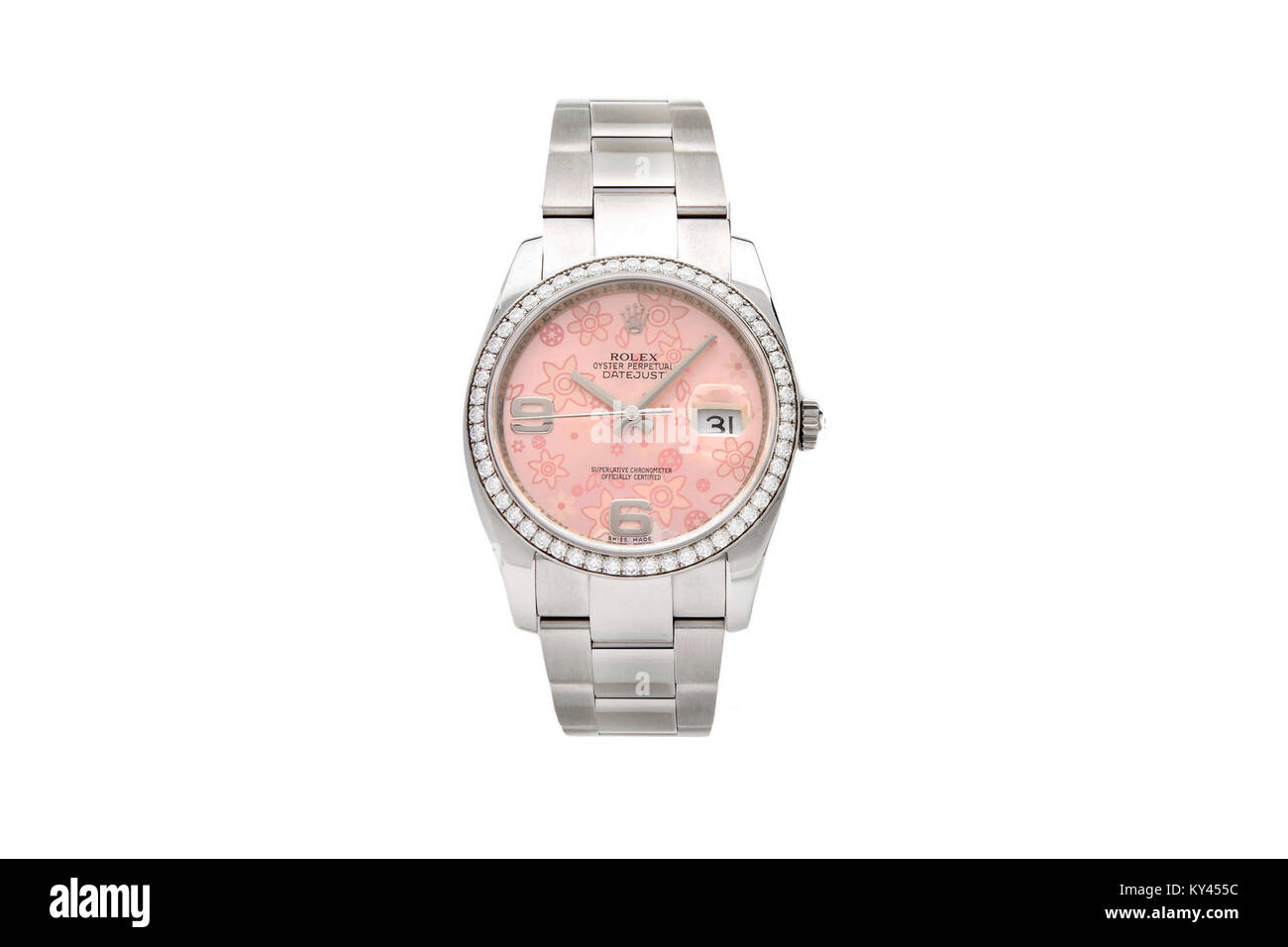 Rolex Oyster stailess steel ladies watch avec visage rose Banque D'Images