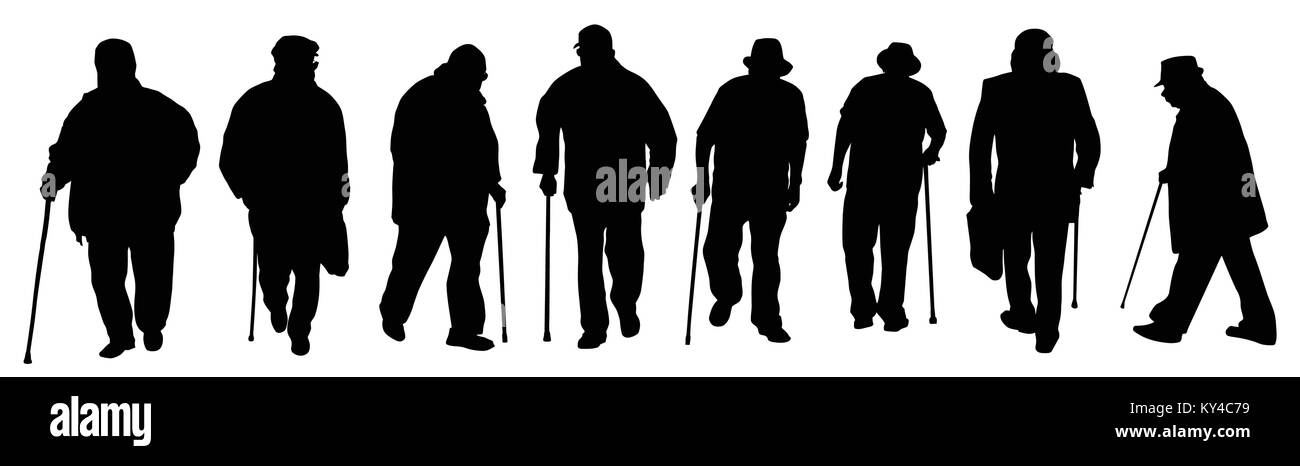 Eldery homme silhouettes sur un fond blanc, vector illustration Illustration de Vecteur