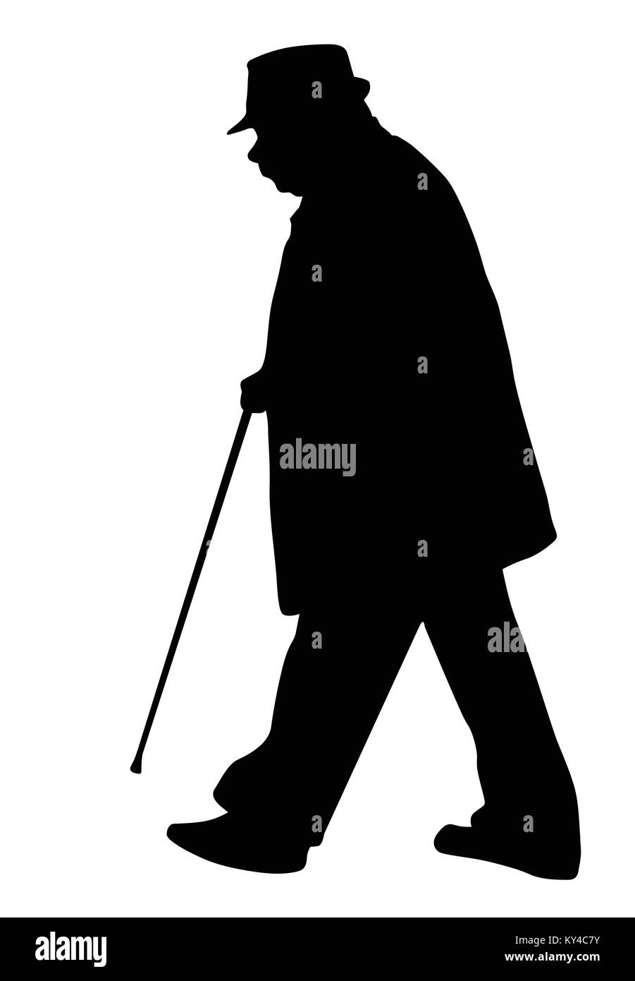 Vieil homme marche avec canne sur fond blanc, vector illustration Illustration de Vecteur