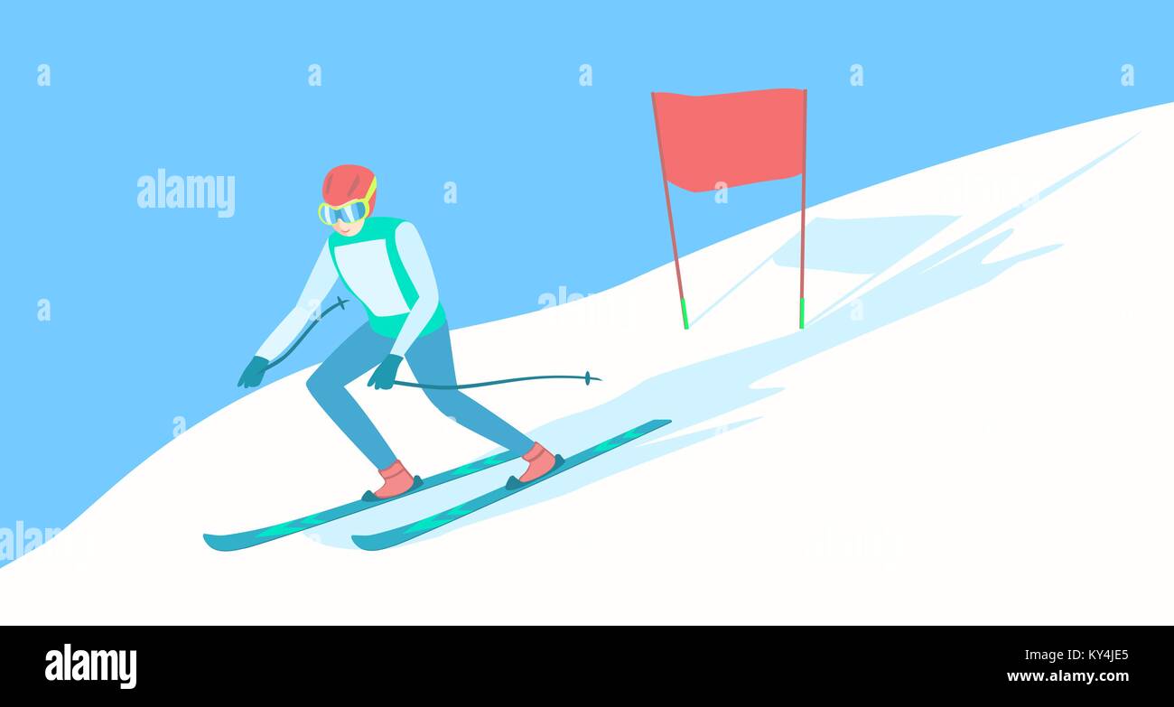 La skieuse alpine sur la piste de ski. Illustration de Vecteur