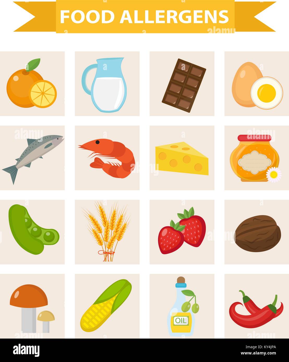 Allergène alimentaire icon set style plat. Produits, à l'allergie Allergies repas. Isolé sur fond blanc. Vector illustration. Illustration de Vecteur