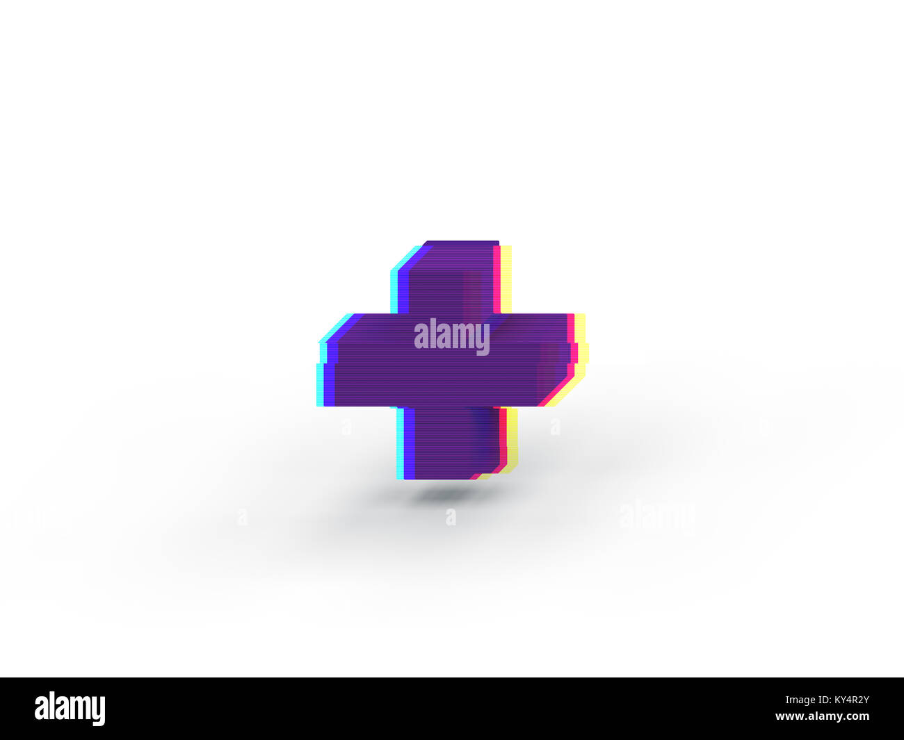3D réaliste, symbole plus glitch avec soft shadow isolé sur fond blanc - La sélection du chemin de fichier. Banque D'Images