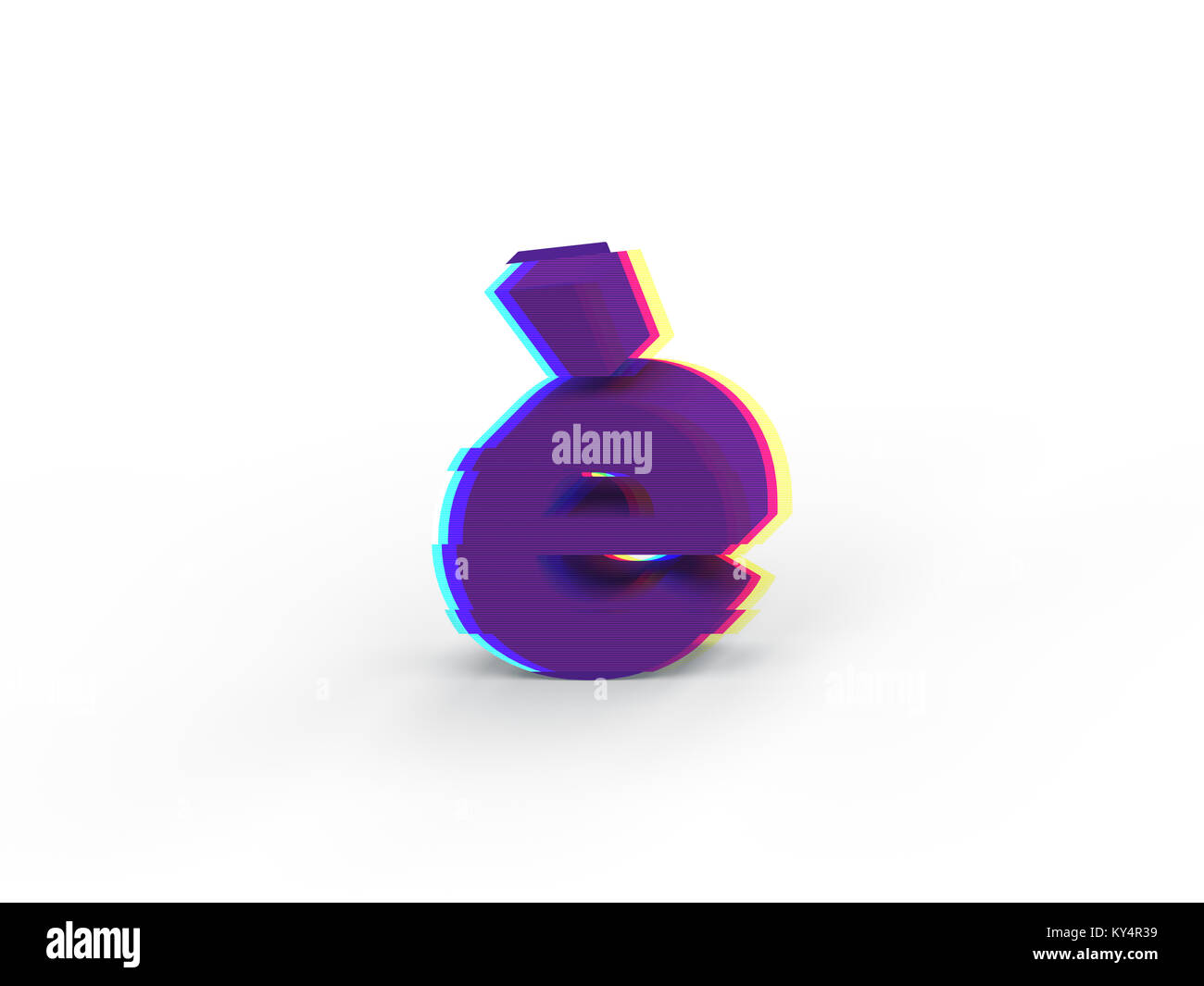 3D réaliste glitch lettre minuscule è en cas d'ombre douce isolé sur fond blanc - La sélection du chemin de fichier. Banque D'Images
