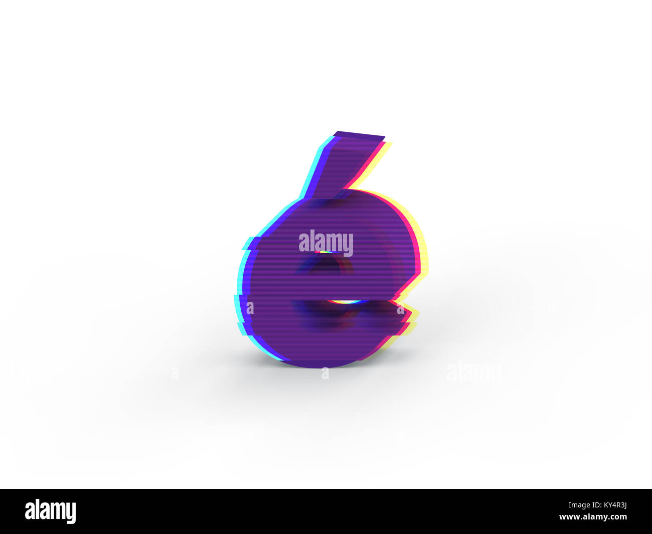 3D réaliste glitch lettre minuscule é avec soft shadow isolé sur fond blanc - La sélection du chemin de fichier. Banque D'Images