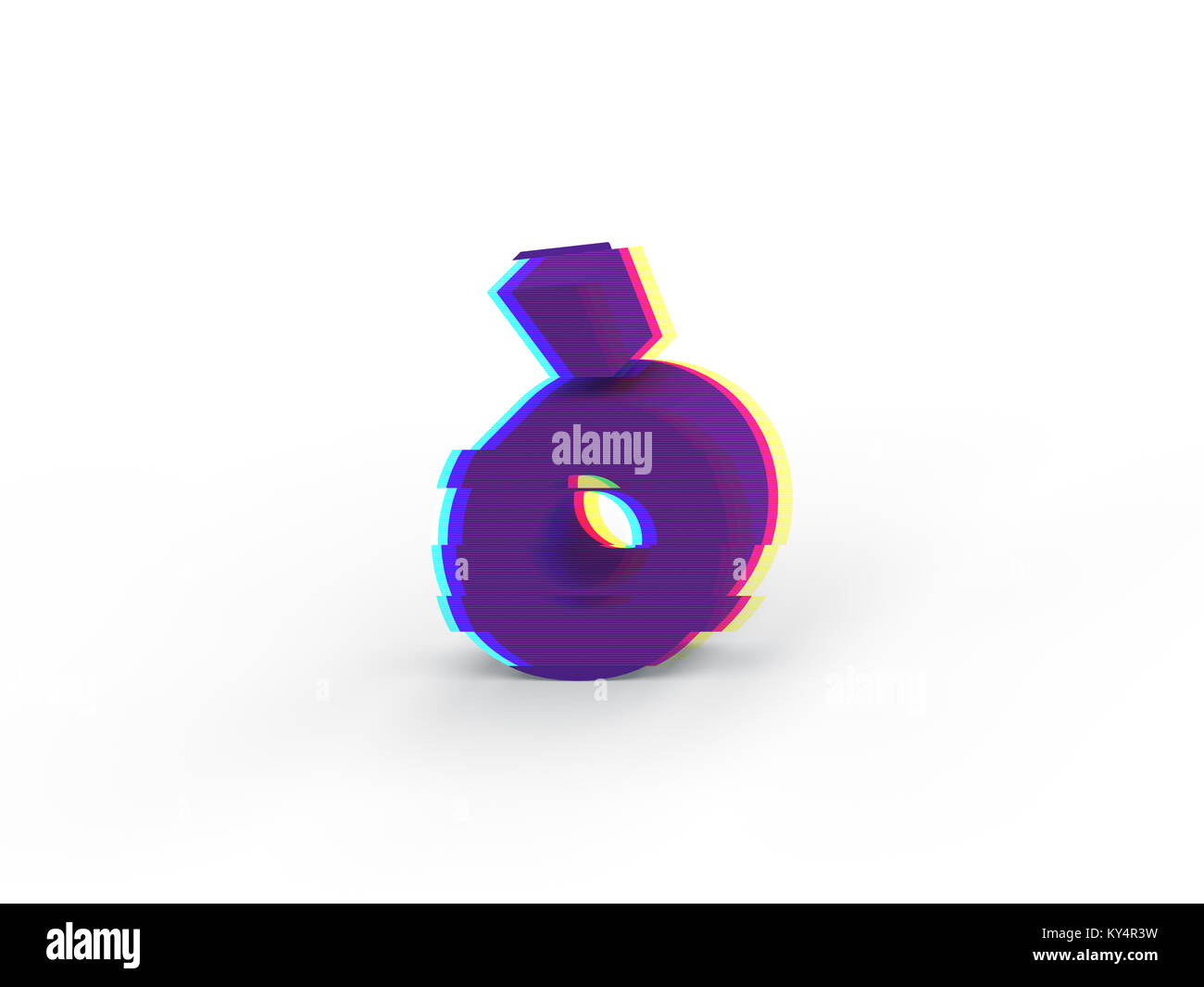 3D réaliste glitch lettre minuscule ò avec soft shadow isolé sur fond blanc - La sélection du chemin de fichier. Banque D'Images