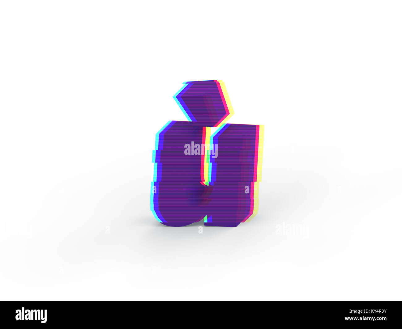 3D réaliste glitch lettre minuscule ù avec soft shadow isolé sur fond blanc - La sélection du chemin de fichier. Banque D'Images