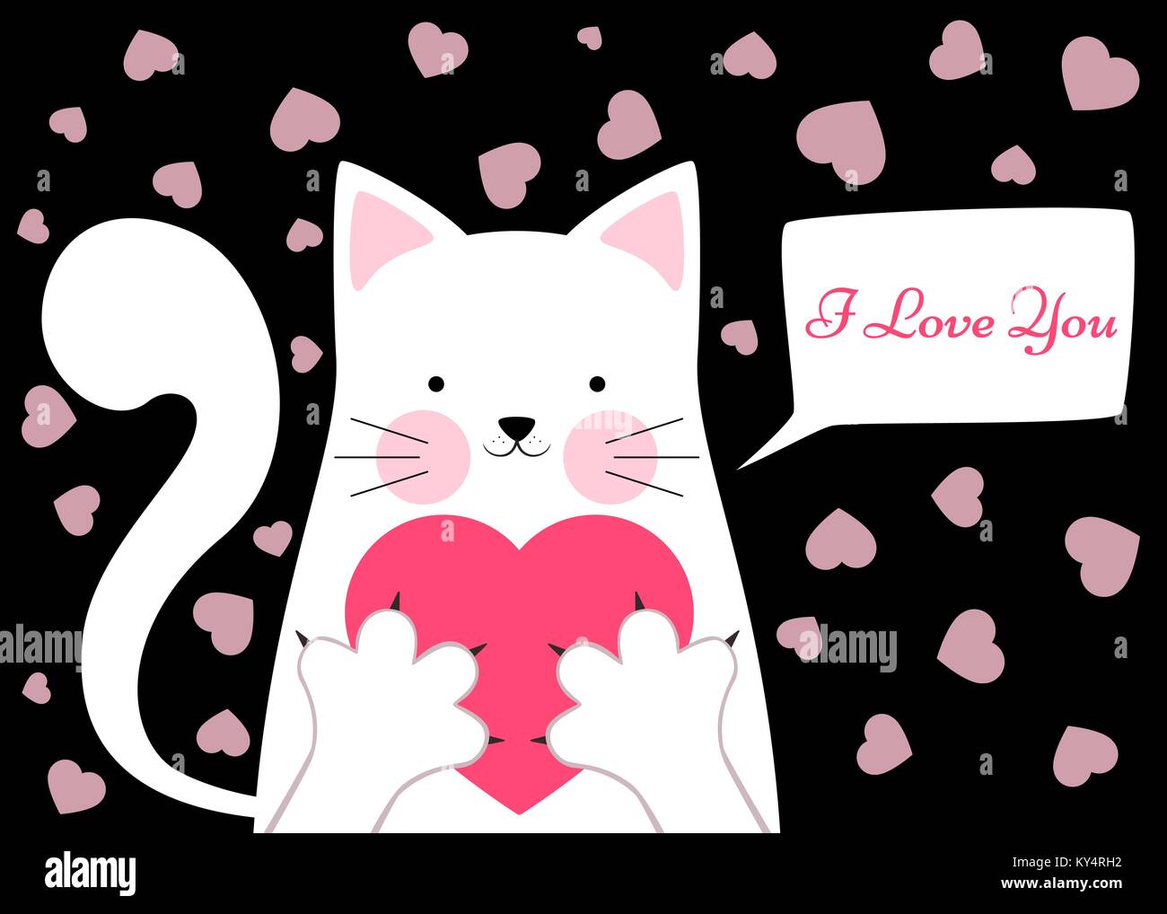 Mignon, chat drôle avec coeur. Valentine s Day illustration. Illustration de Vecteur