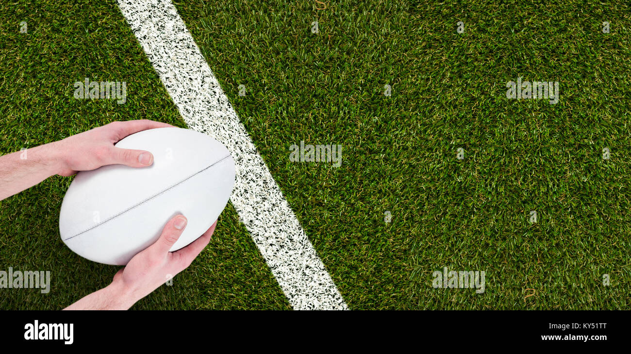 Image composite de rugby, attraper un ballon de rugby Banque D'Images