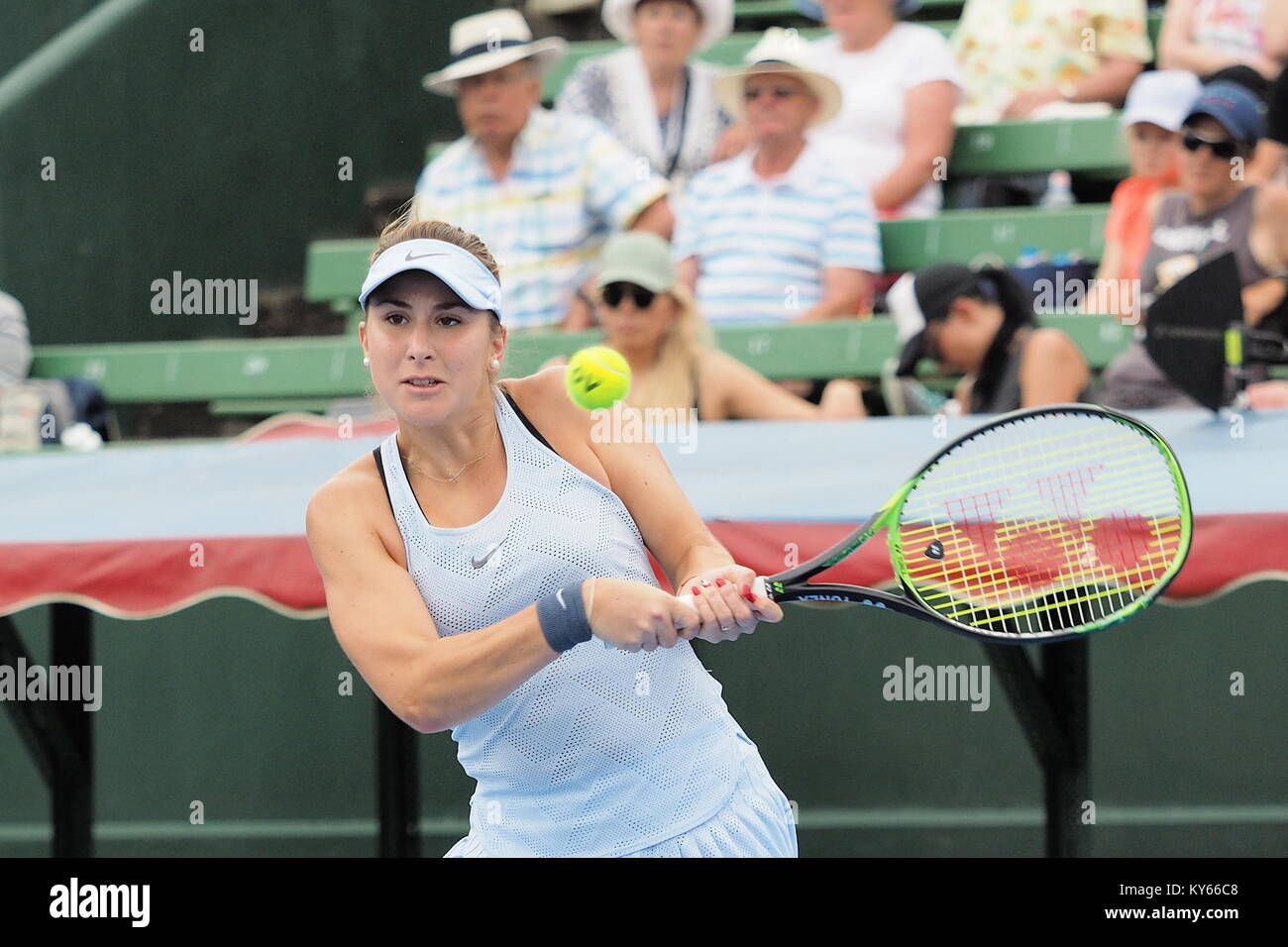 Melbourne, Australie - 10 janvier 2018 : tennis player Belinda Bencic la préparation pour l'Open d'Australie au Tournoi exhibition Kooyong Classic Banque D'Images