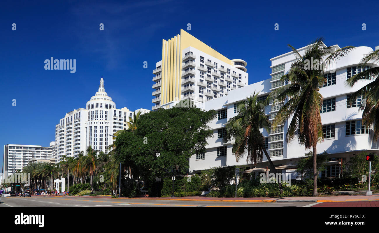 Collins Avenue skyline Art déco à Miami Beach, Floride Banque D'Images