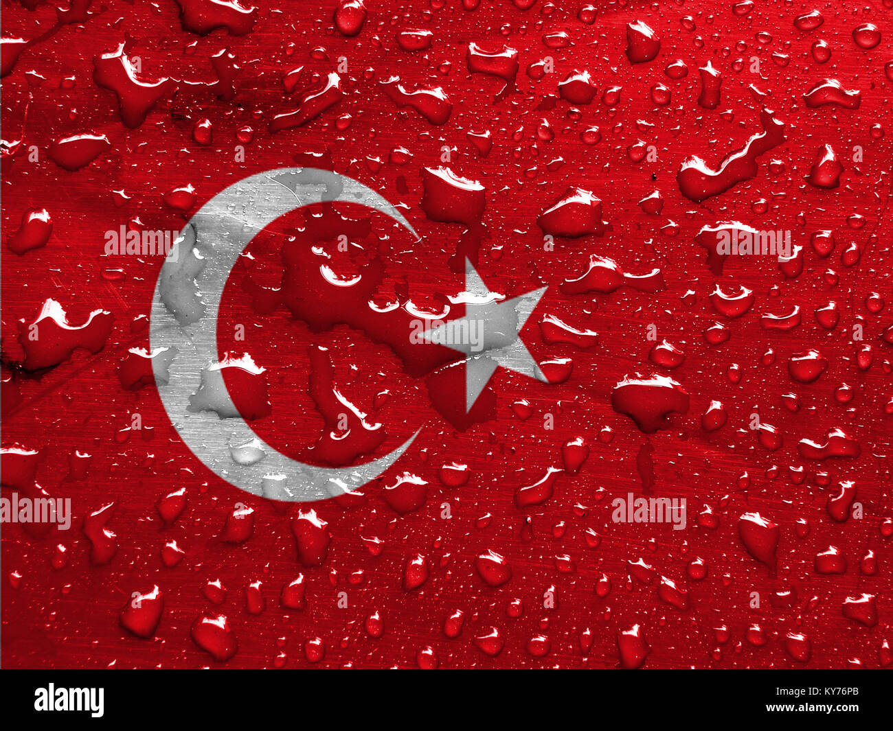 Drapeau de la Turquie avec des gouttes de pluie Banque D'Images