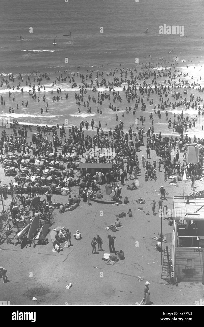 La plage de tel Aviv en Israël est une zone côtière avec des rives sablonneuses, des zones de loisirs et des vues sur la mer Méditerranée, servant de plage urbaine populaire. Banque D'Images