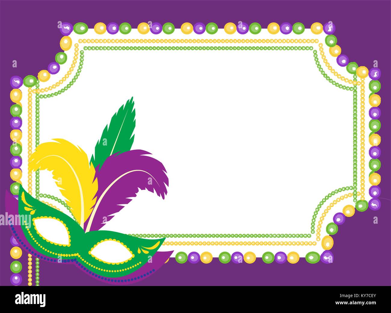 Châssis de couleur perles Mardi gras avec un masque, isolé sur fond blanc. Affiche de modèle. Vector illustration. Illustration de Vecteur
