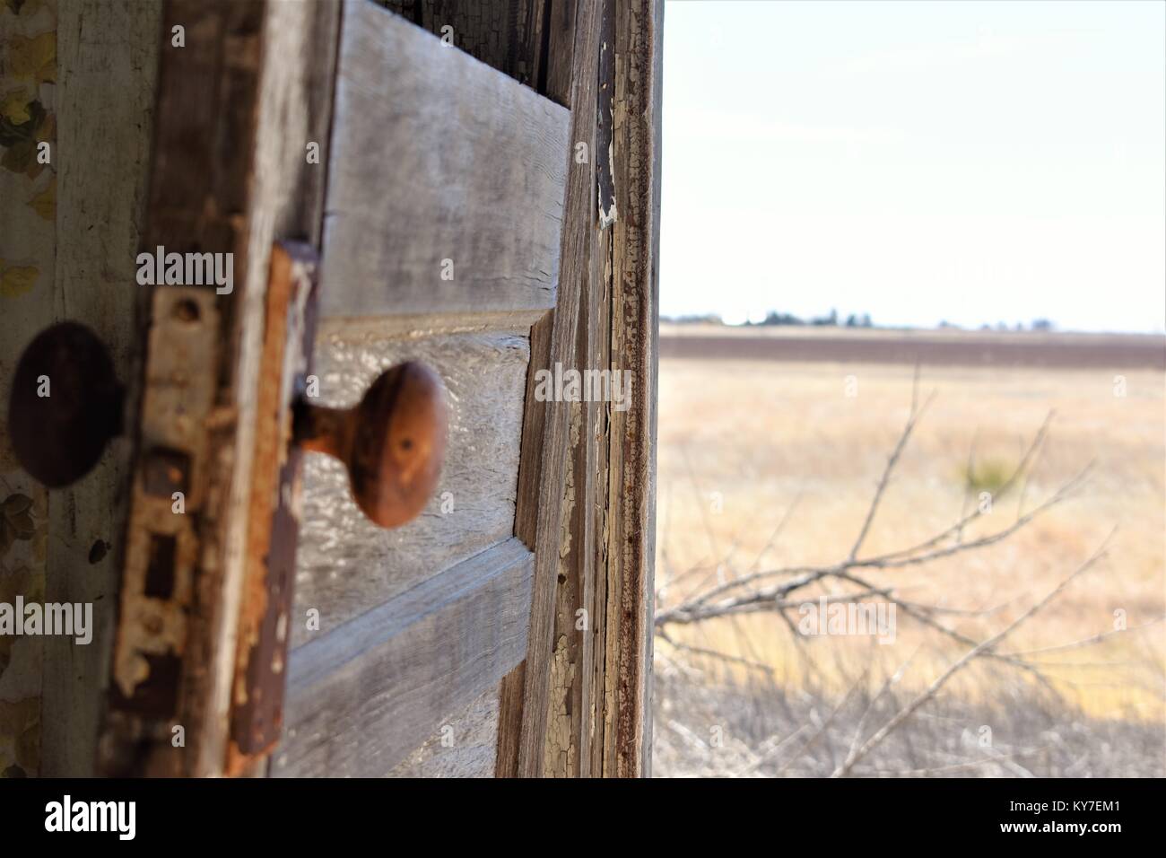 Porte en bois ancien avec poignée de porte Banque D'Images