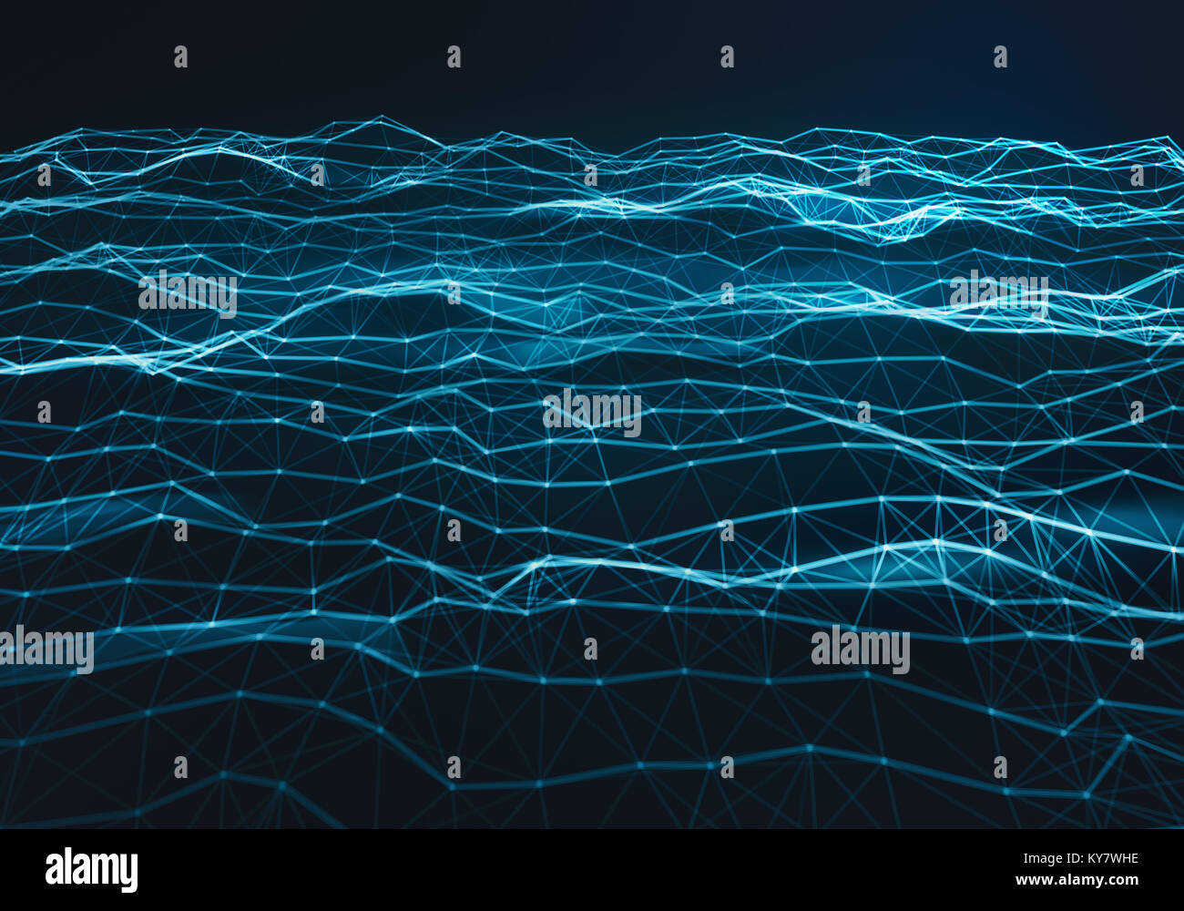 Résumé bleu foncé bas terrain polygonal de base poly. Connexion de points et de lignes en triangles de la structure. L'illustration pour la marque, la science, wallpa Banque D'Images