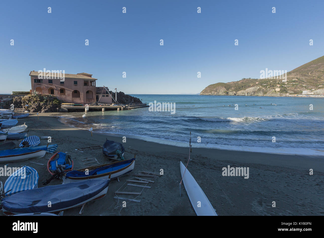 Vue sur la plage de Levanto dans les 5 terres en Ligurie Banque D'Images