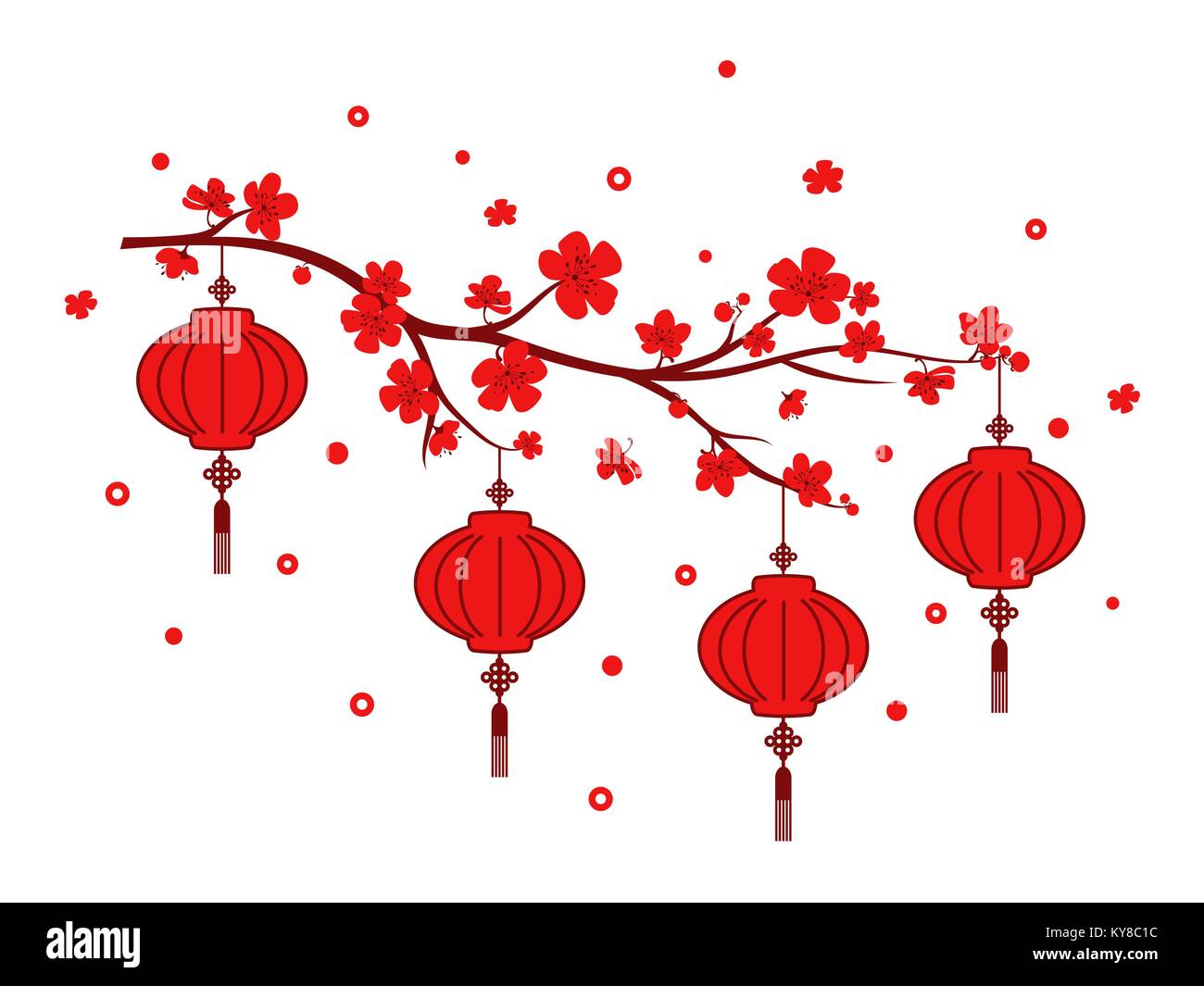 Nouvel An chinois traditionnels lanterne rouge sur fond blanc. Vector illustration. Illustration de Vecteur