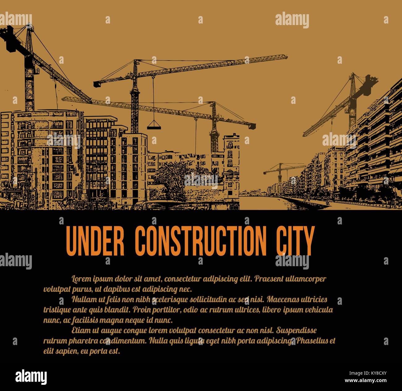 Concept de ville en construction de bâtiments et les grues, vector illustration Illustration de Vecteur
