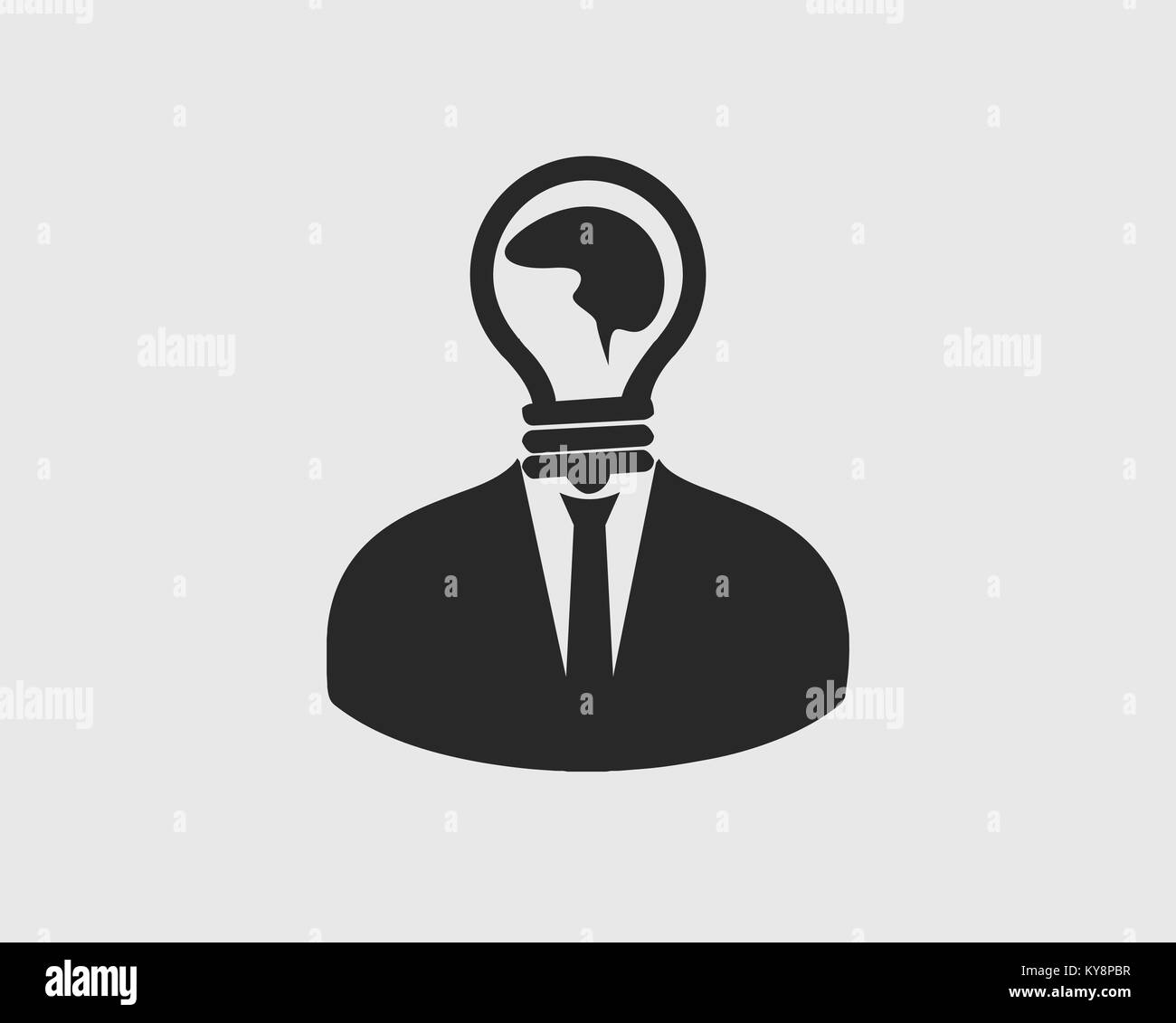 L'icône de l'homme créatif. L'ampoule et le symbole du cerveau sur sa tête. Illustration de Vecteur