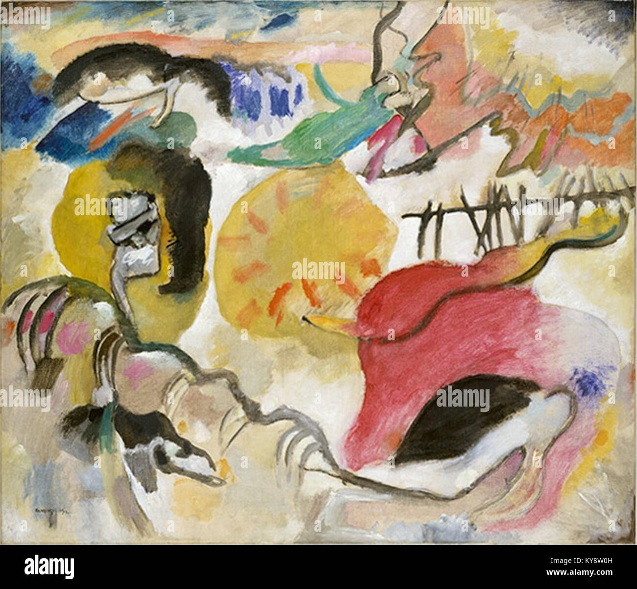 Une peinture abstraite de 1912 de Vassily Kandinsky intitulée improvisation 27, Garden of Love II, mettant en valeur l'art moderniste et l'expression abstraite. Banque D'Images