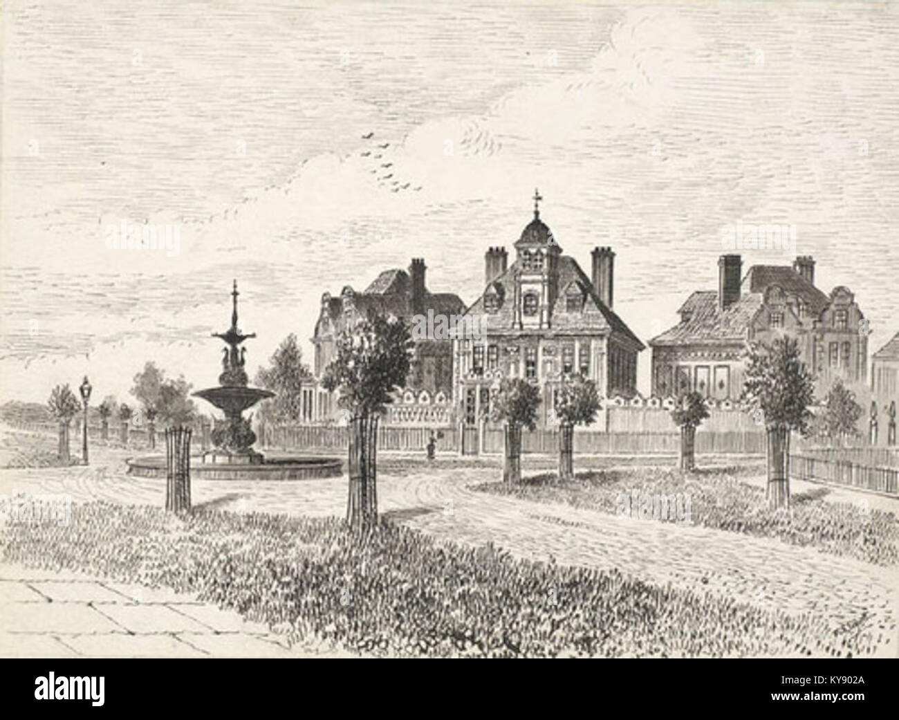 Une photographie des bâtiments Queen Anne sur Westbourne Avenue, Angleterre, vers 1886, illustrant l'architecture résidentielle victorienne et le design urbain des rues. Banque D'Images