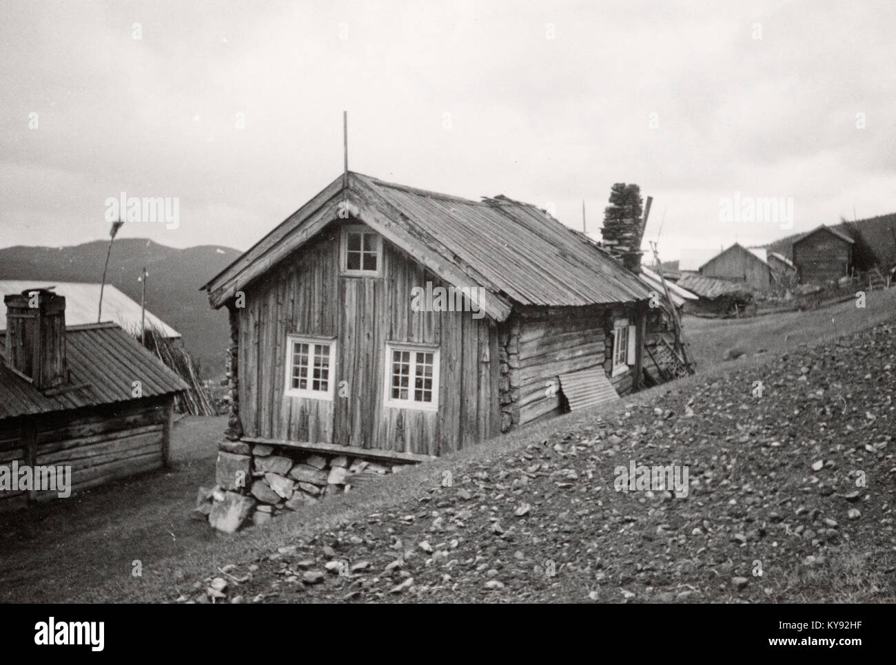 Settingsgard (Settungsgardstugu), situé à Ål Bygdamuseum à Buskerud, en Norvège, est un bâtiment historique préservé représentant l'architecture rurale traditionnelle norvégienne et la conservation des musées. Banque D'Images