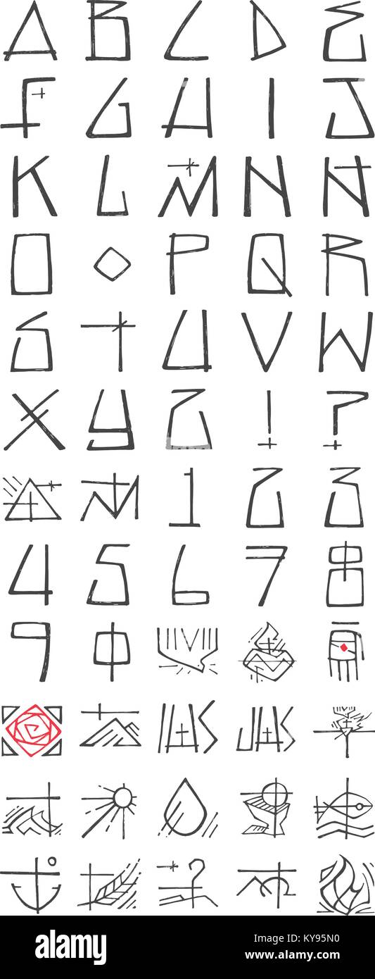 Hand drawn vector illustration ou dessin d'une typographie et des symboles religieux urbain Illustration de Vecteur
