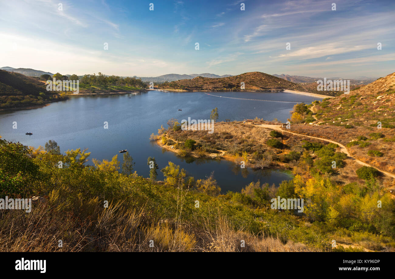 Paysage panoramique vue panoramique du lac Poway pêche et loisirs salon dans le nord du comté de San Diego, California USA intérieures Banque D'Images