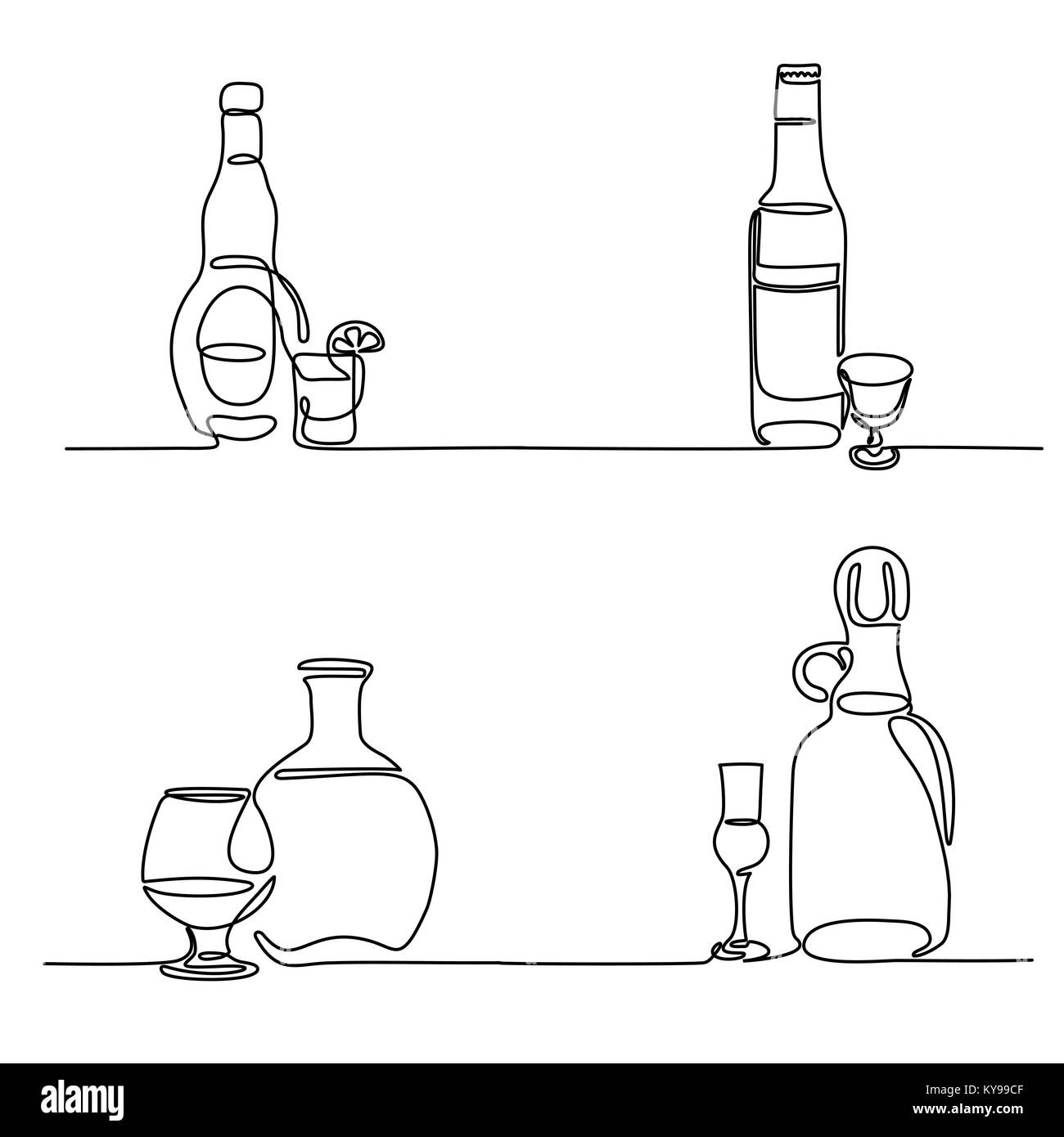 Mettre la bouteille et verre isolé Illustration de Vecteur