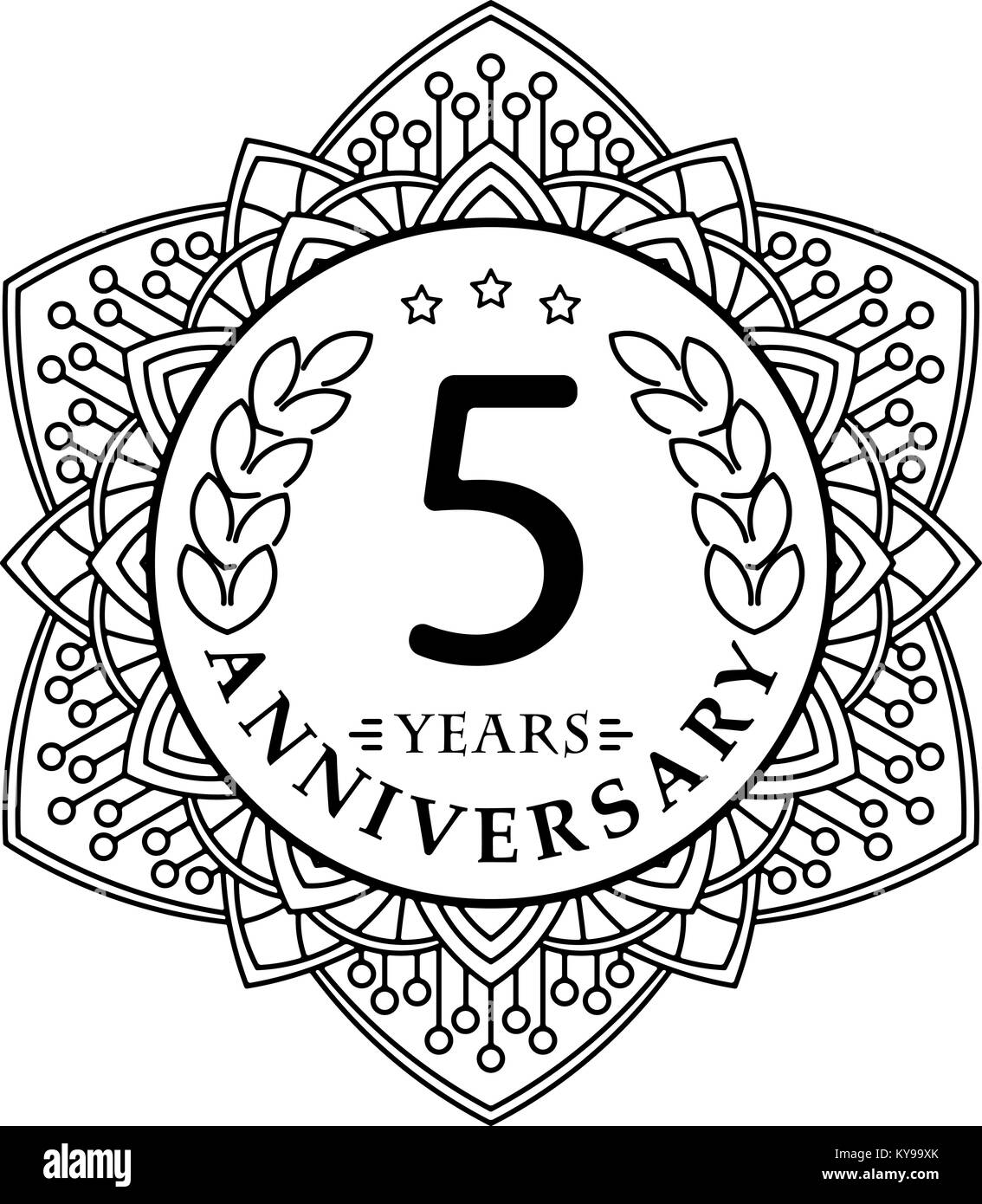 Anniversaire 5 Ans Vintage Embleme Ronde En Noir Style De Ligne Image Vectorielle Stock Alamy