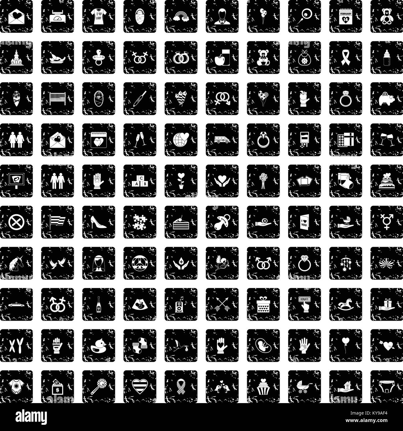 100 love icons set dans un style grunge vector illustration isolé Illustration de Vecteur 100 love icons set dans un style grunge vector illustration isolé Illustration de Vecteur