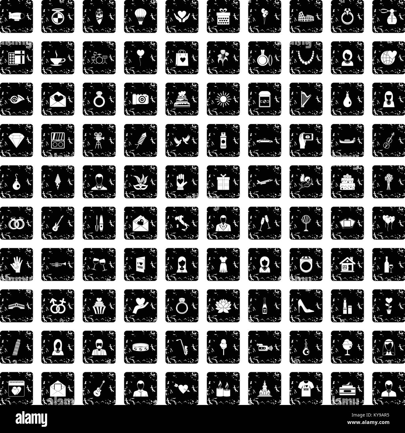 100 icônes de mariage situé dans le style grunge vector illustration isolé Illustration de Vecteur
