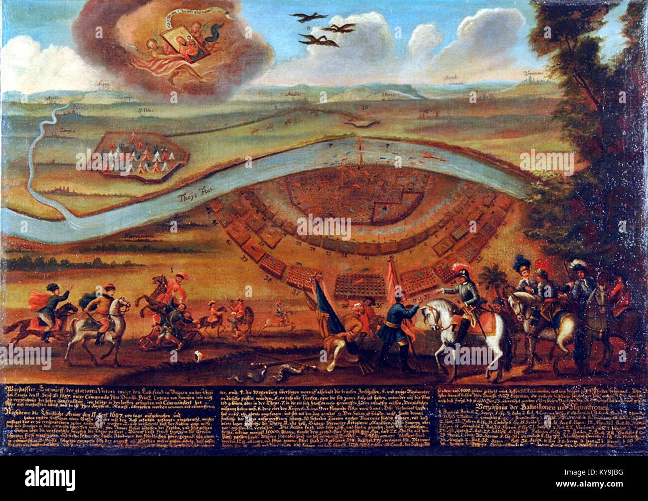 La bataille de Zenta de 1697 est un engagement militaire pendant les guerres ottomanes, la Vierge de Pötscher servant d'illustration historique de l'événement. Banque D'Images