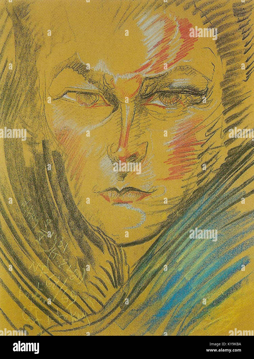 Ce portrait d’Helena Białynicka-Birula par Witkacy continue d’explorer la profondeur psychologique à travers l’intensité émotionnelle. Le style artistique unique de Witkacy traduit un lien profond entre l'artiste et le sujet. Banque D'Images